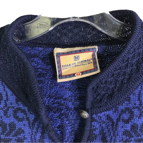 Dale Of Norway Cardigan Sweater Womens M Blue Knit 100% Wool Floral Button Front - Picture 2 of 6